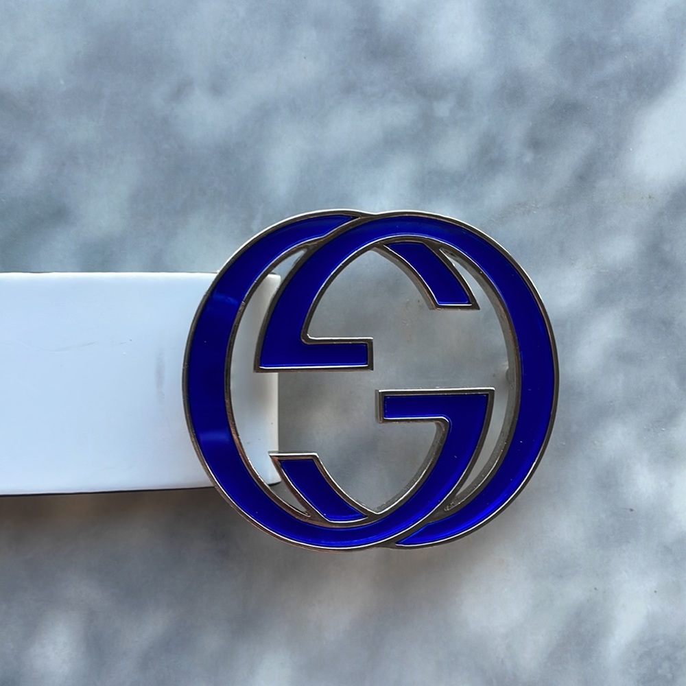 Gucci White Belt Blue Buckle - Picture 2 of 4